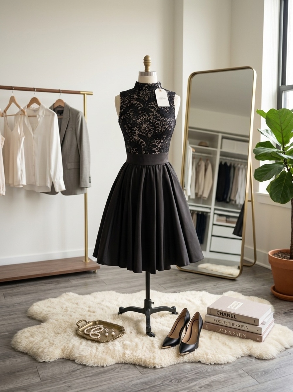 Chi Chi London Black High Neck Skater Lace Fit & Flare Mini Dress size 4 0063